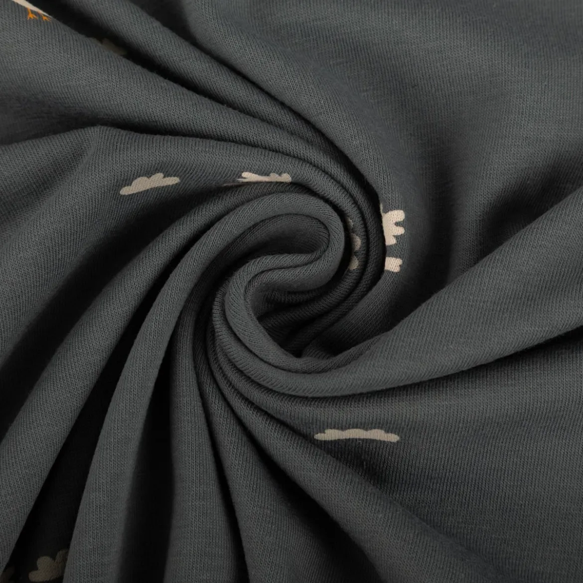 Jersey Stoff Baumwolljersey Vögel Wolken blau weiß 1,50m Breite