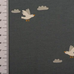 Jersey Stoff Baumwolljersey Vögel Wolken blau weiß 1,50m Breite