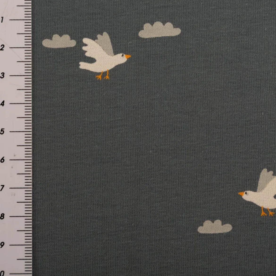 Jersey Stoff Baumwolljersey Vögel Wolken blau weiß 1,50m Breite