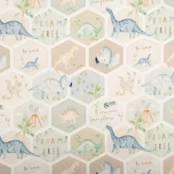 Jersey Stoff Baumwolljersey Digitaldruck Dinosaurier Hexagon grün blau beige 1,5 m Breite