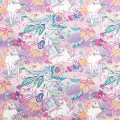 Jersey Stoff Baumwolljersey Einhörner Blumen rosa lila 1,45m Breite