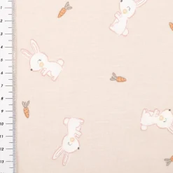 Jersey Stoff Baumwolljersey Kaninchen Möhren beige weiß 1,45m Breite