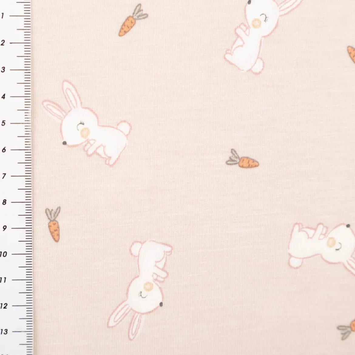 Jersey Stoff Baumwolljersey Kaninchen Möhren beige weiß 1,45m Breite