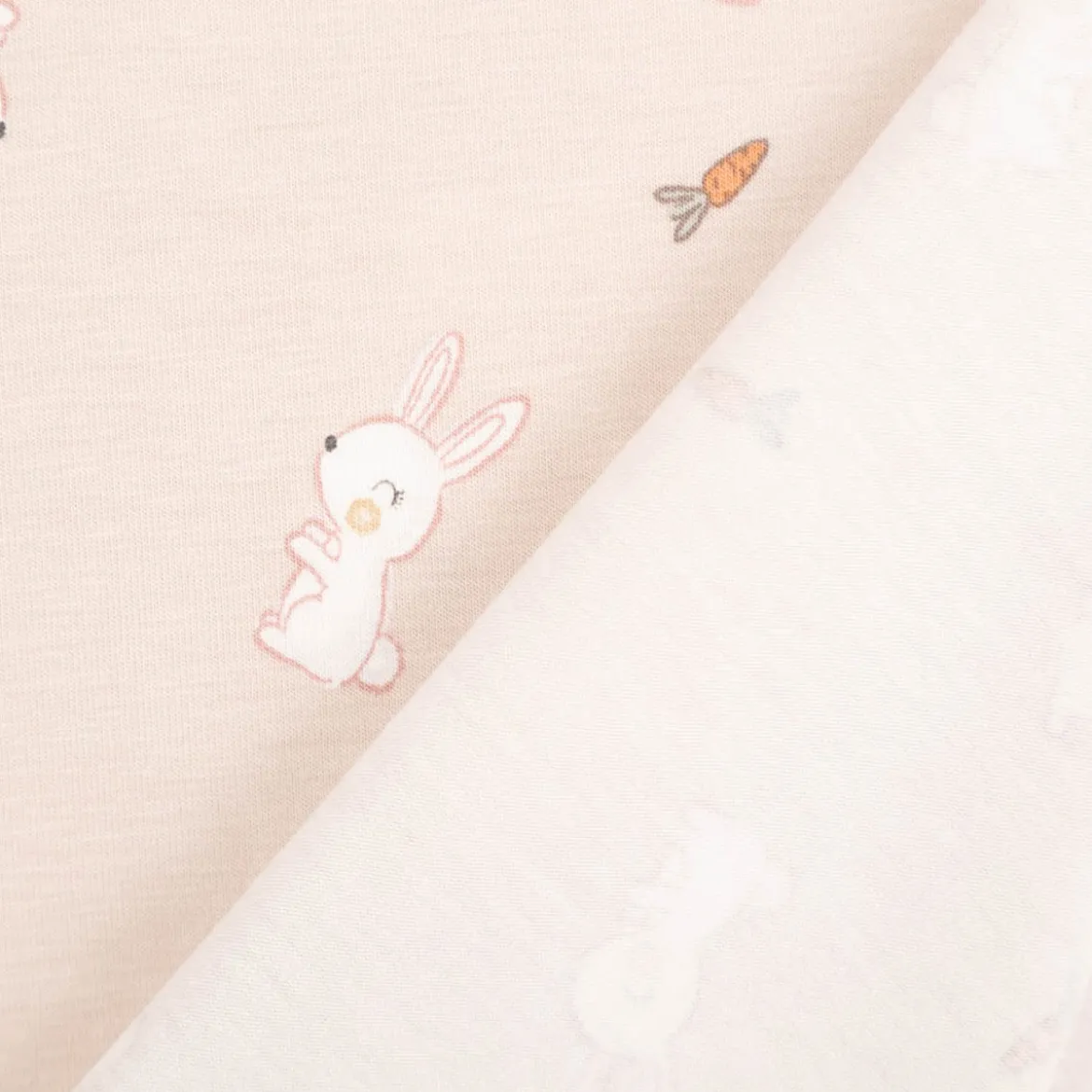 Jersey Stoff Baumwolljersey Kaninchen Möhren beige weiß 1,45m Breite