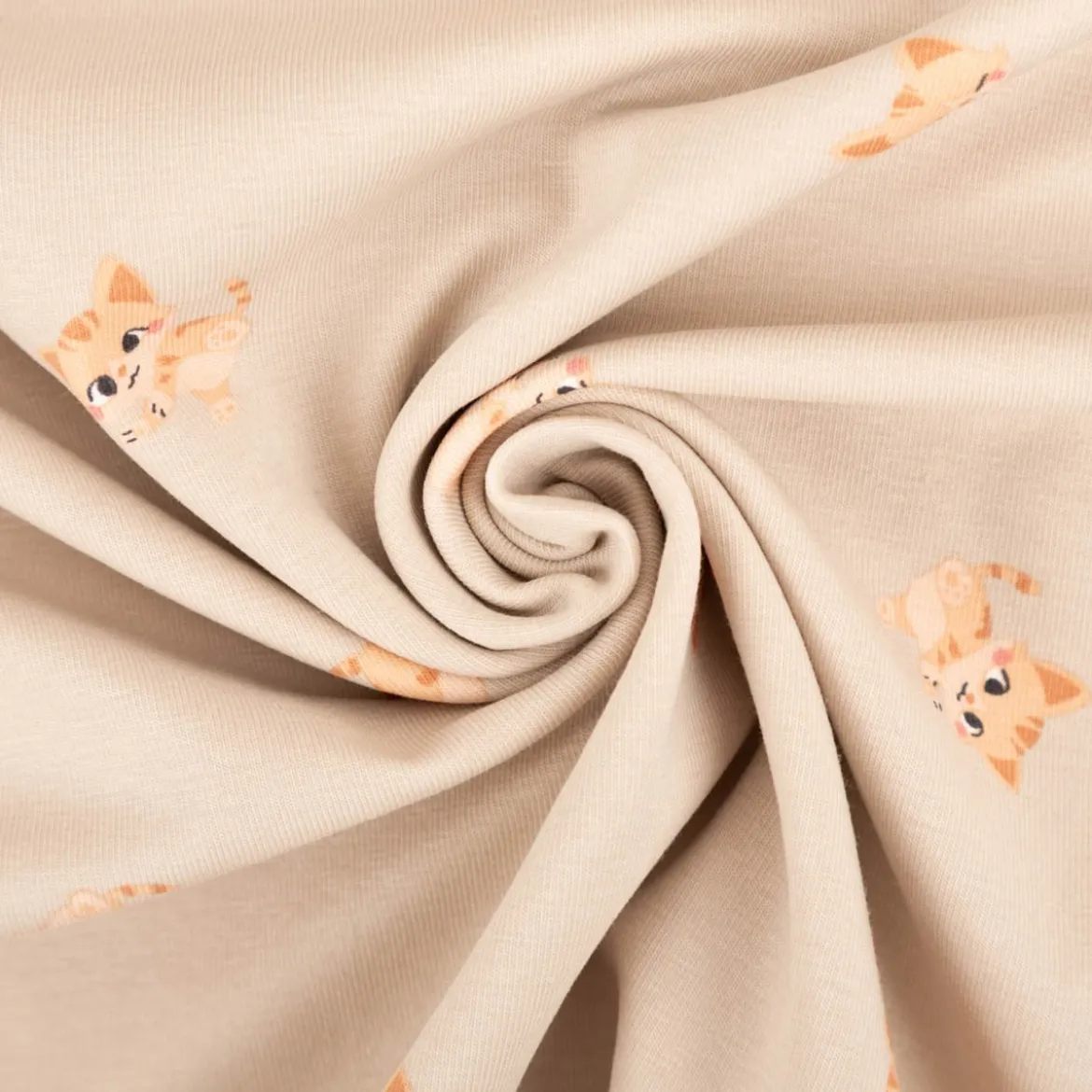 Jersey Stoff Baumwolljersey Katzen sand 1,45m Breite