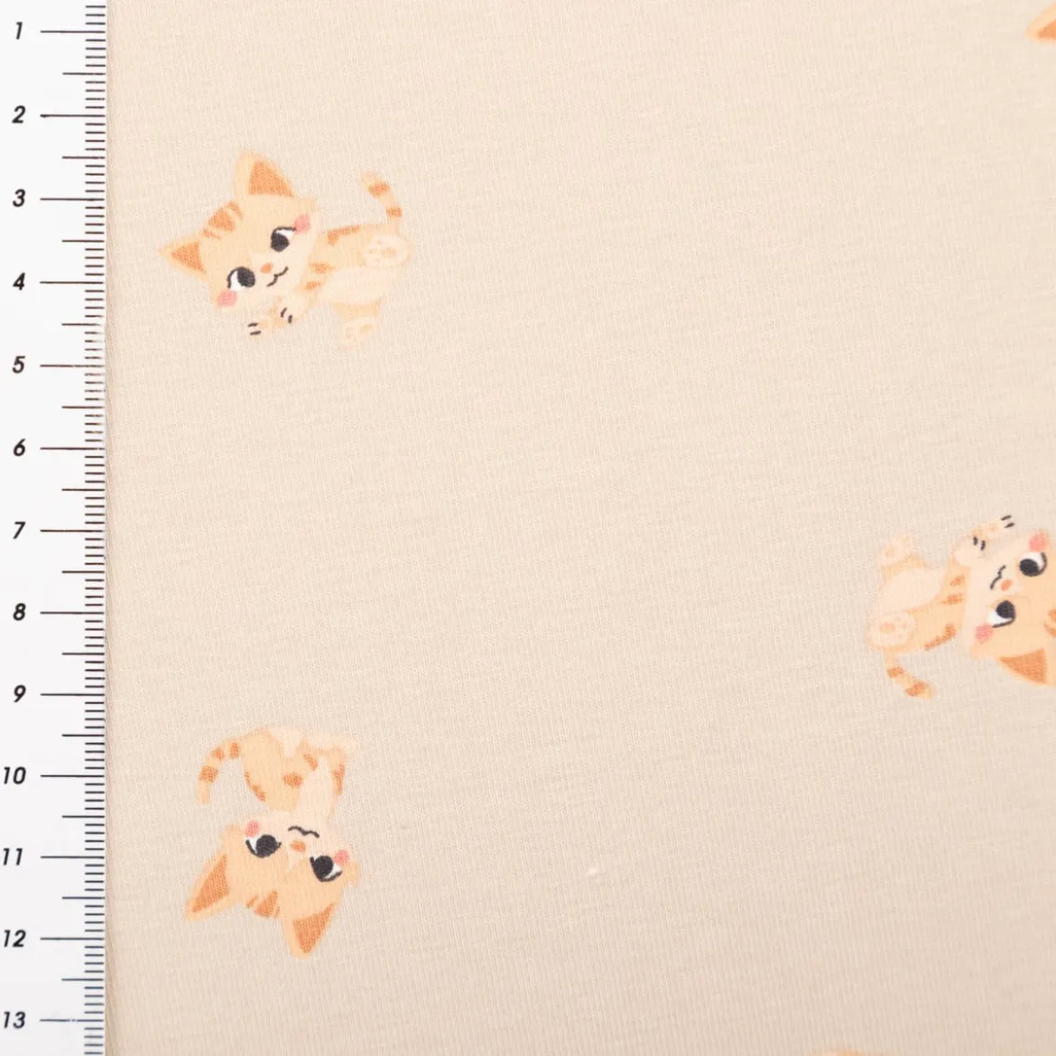 Jersey Stoff Baumwolljersey Katzen sand 1,45m Breite