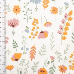 Jersey Stoff Baumwolljersey Flower Field Blumen weiß bunt 1,45m Breite