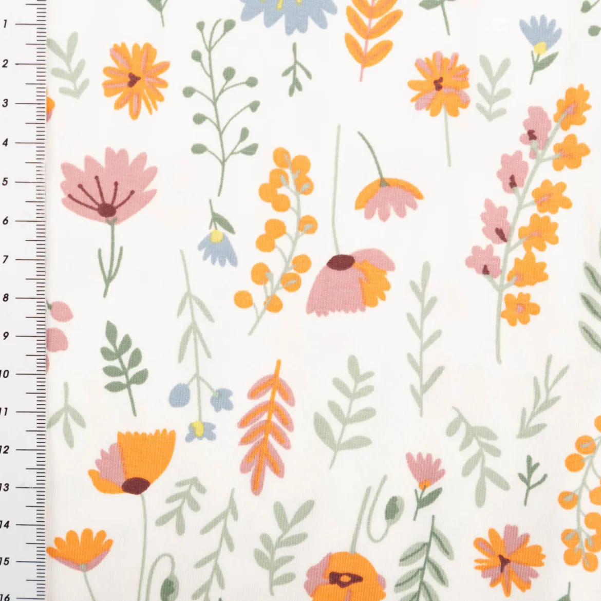 Jersey Stoff Baumwolljersey Flower Field Blumen weiß bunt 1,45m Breite