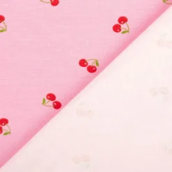 Jersey Stoff Baumwolljersey Kirschen rosa rot 1,45m Breite