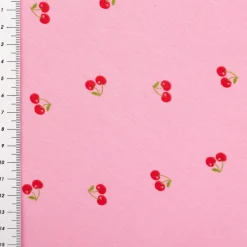 Jersey Stoff Baumwolljersey Kirschen rosa rot 1,45m Breite