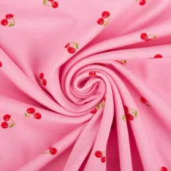 Jersey Stoff Baumwolljersey Kirschen rosa rot 1,45m Breite