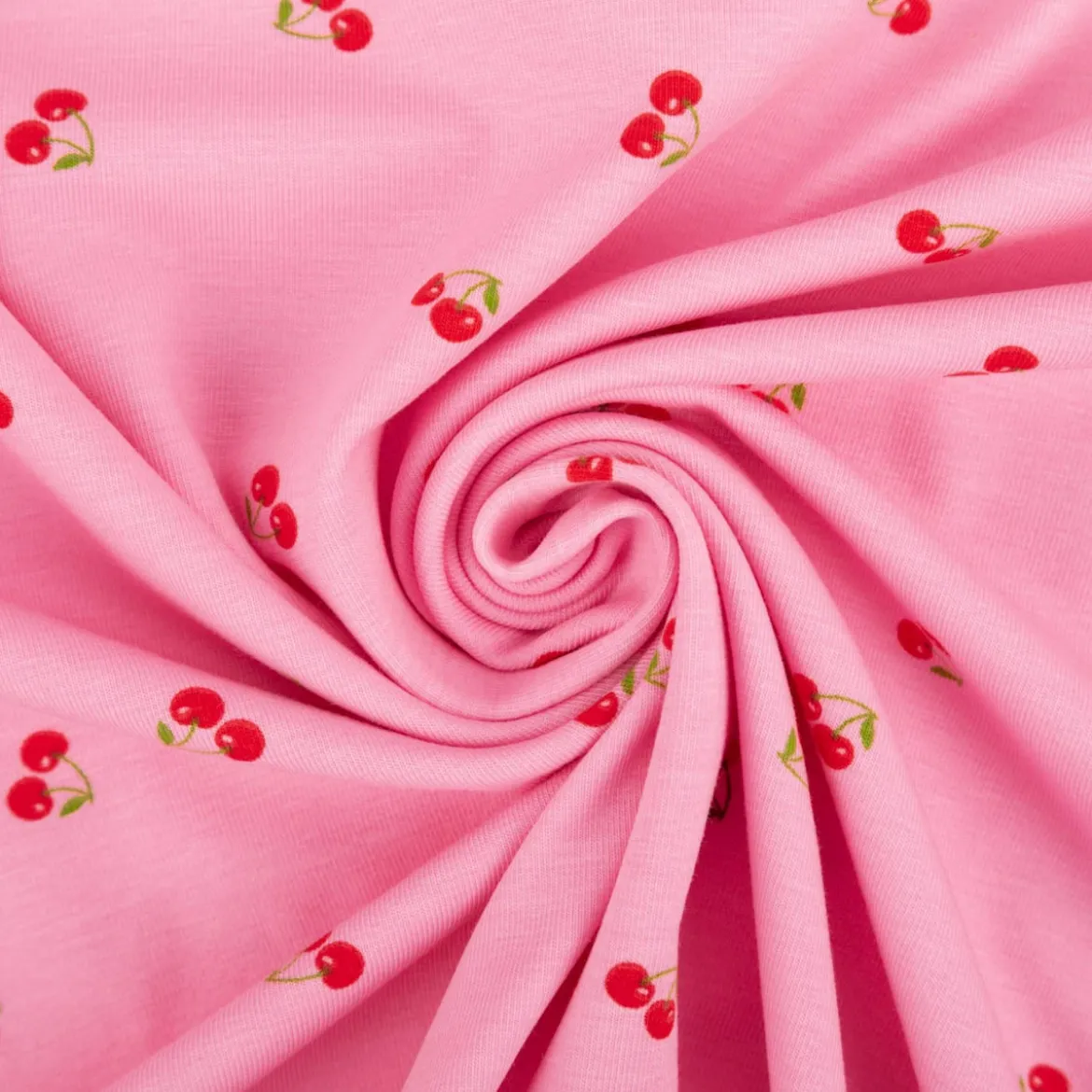 Jersey Stoff Baumwolljersey Kirschen rosa rot 1,45m Breite