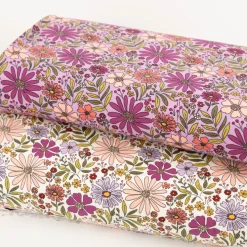 Jersey Stoff Baumwolljersey Blumen ecru grün lila rosa 1,48 m Breite