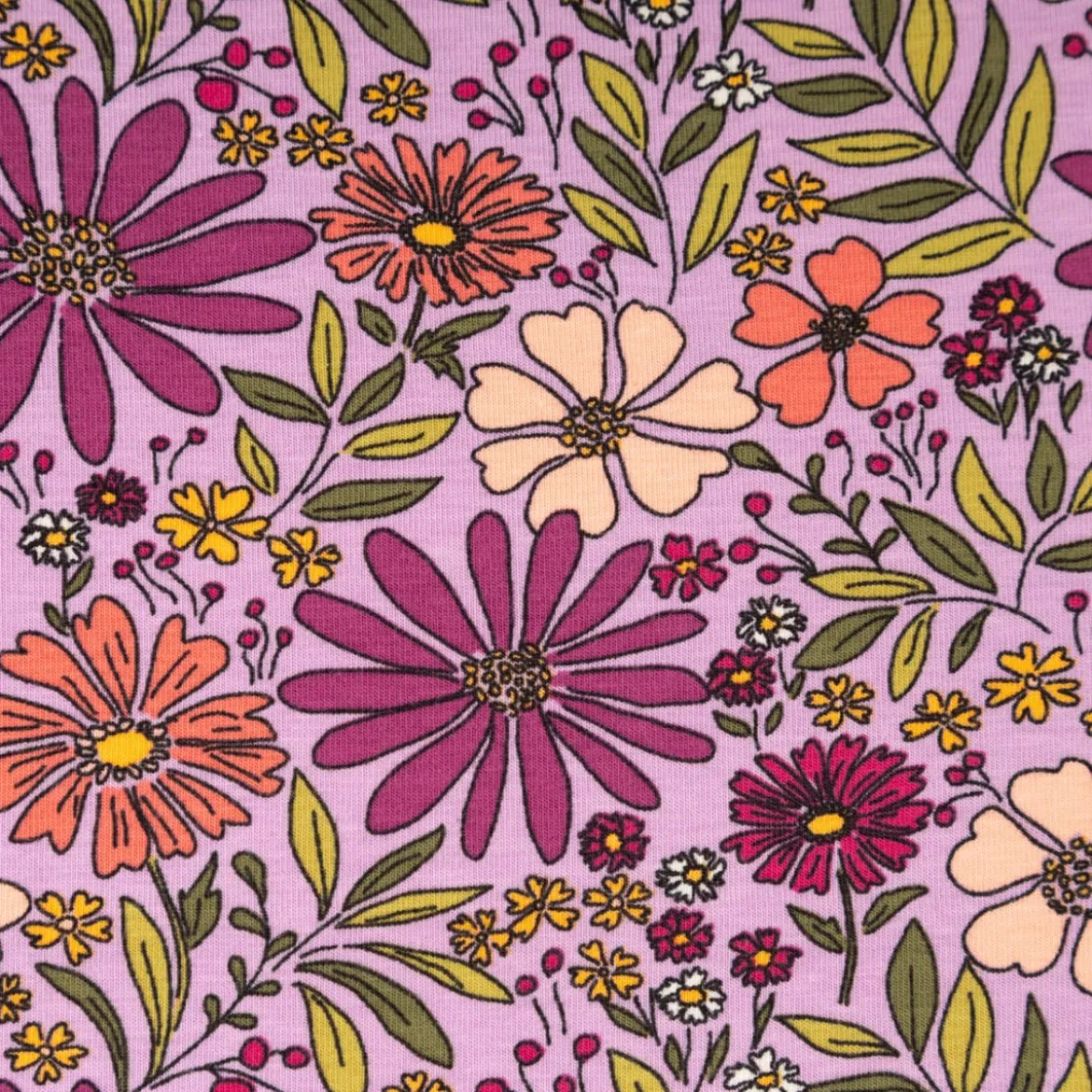 Jersey Stoff Baumwolljersey Blumen violett 1,48 m Breite