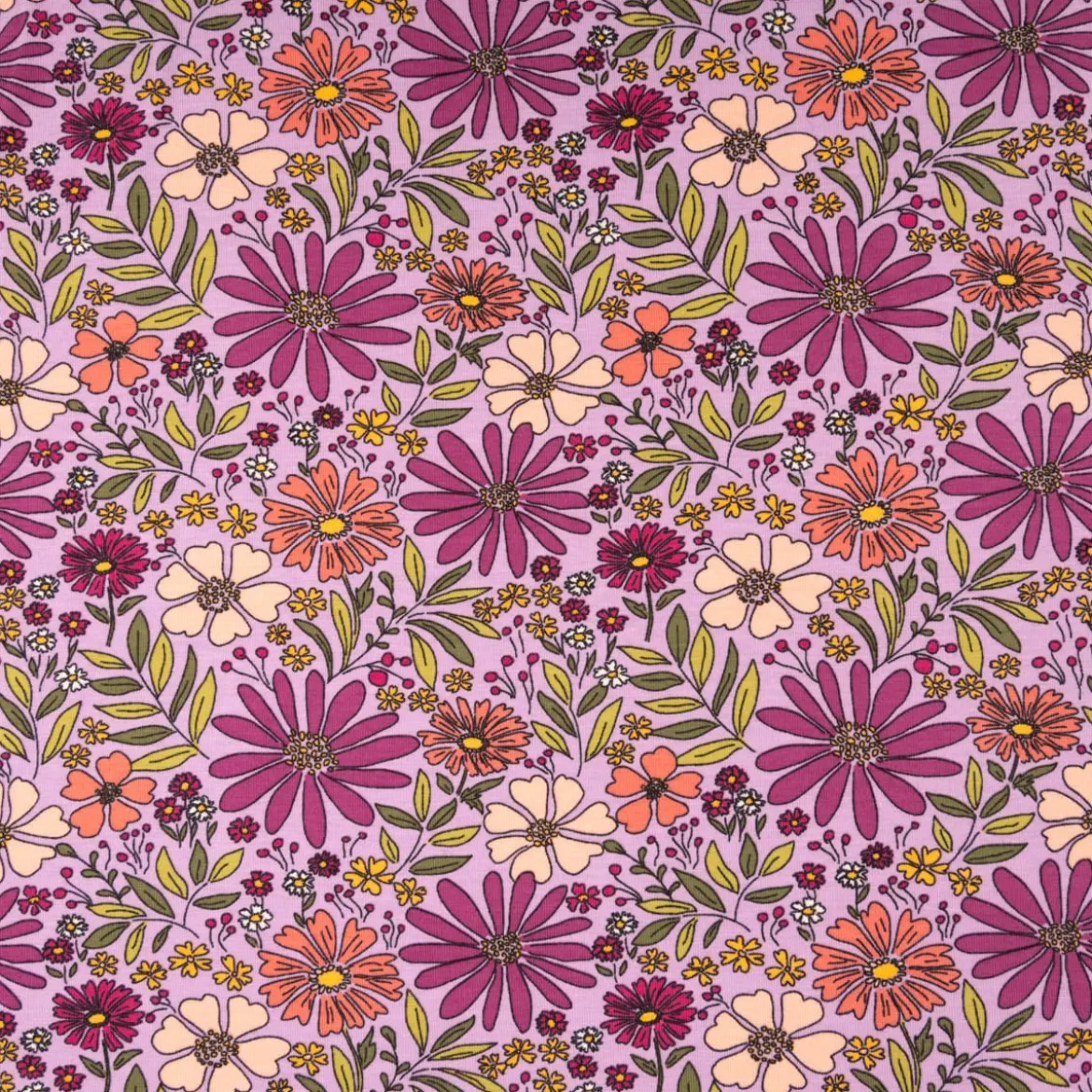Jersey Stoff Baumwolljersey Blumen violett 1,48 m Breite