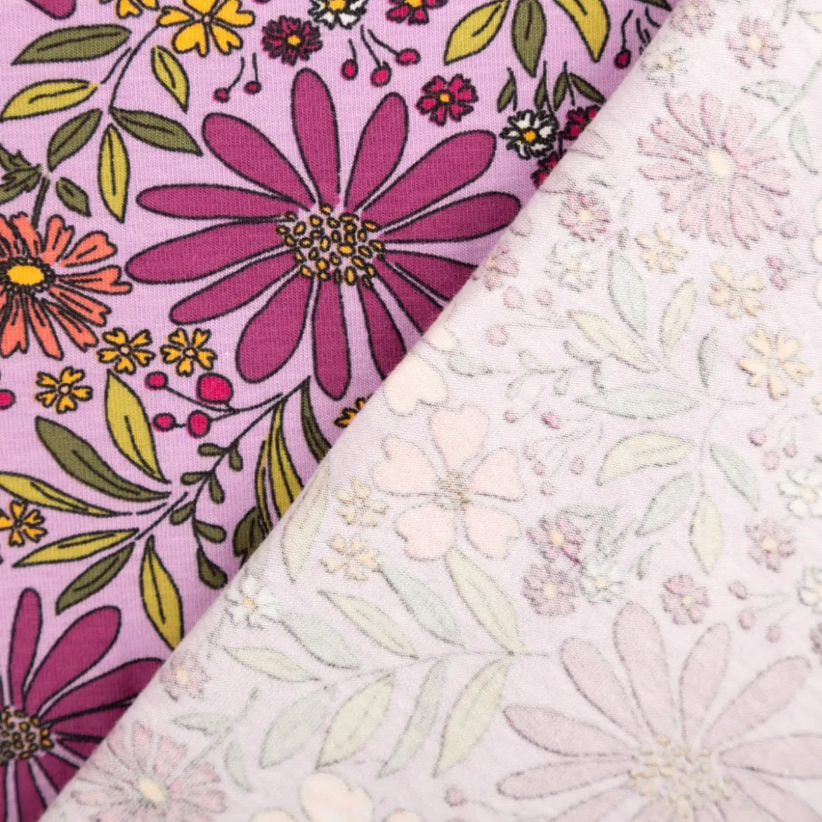 Jersey Stoff Baumwolljersey Blumen violett 1,48 m Breite