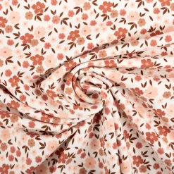 Jersey Stoff Baumwolljersey Blumen wollweiß rosa braun 1,50m Breite