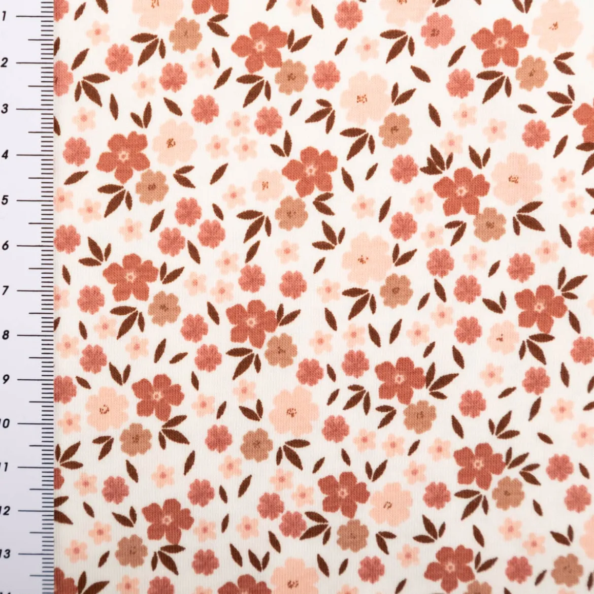 Jersey Stoff Baumwolljersey Blumen wollweiß rosa braun 1,50m Breite