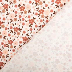 Jersey Stoff Baumwolljersey Blumen wollweiß rosa braun 1,50m Breite