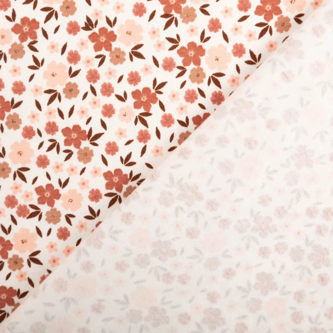 Jersey Stoff Baumwolljersey Blumen wollweiß rosa braun 1,50m Breite