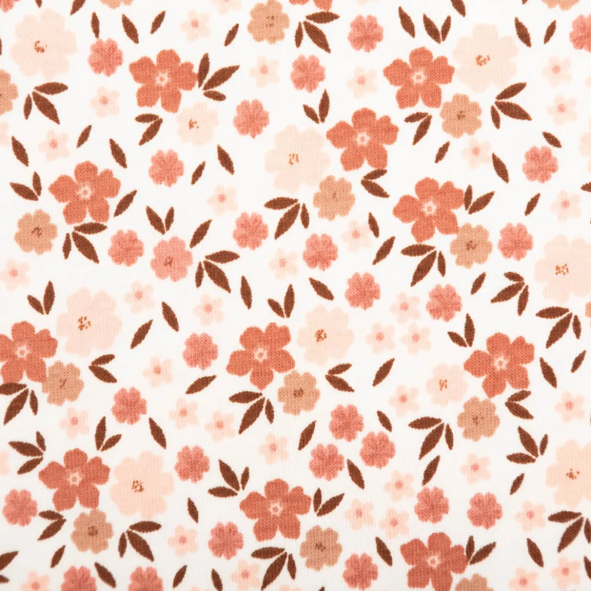 Jersey Stoff Baumwolljersey Blumen wollweiß rosa braun 1,50m Breite