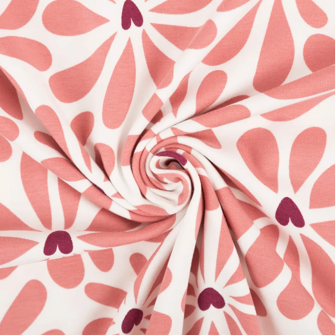 Jersey Stoff Baumwolljersey Blütenblätter Herz rosa 1,50m Breite