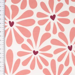 Jersey Stoff Baumwolljersey Blütenblätter Herz rosa 1,50m Breite