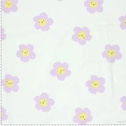 Jersey Stoff Baumwolljersey Blüten Smile wollweiß lila 1,50m Breite
