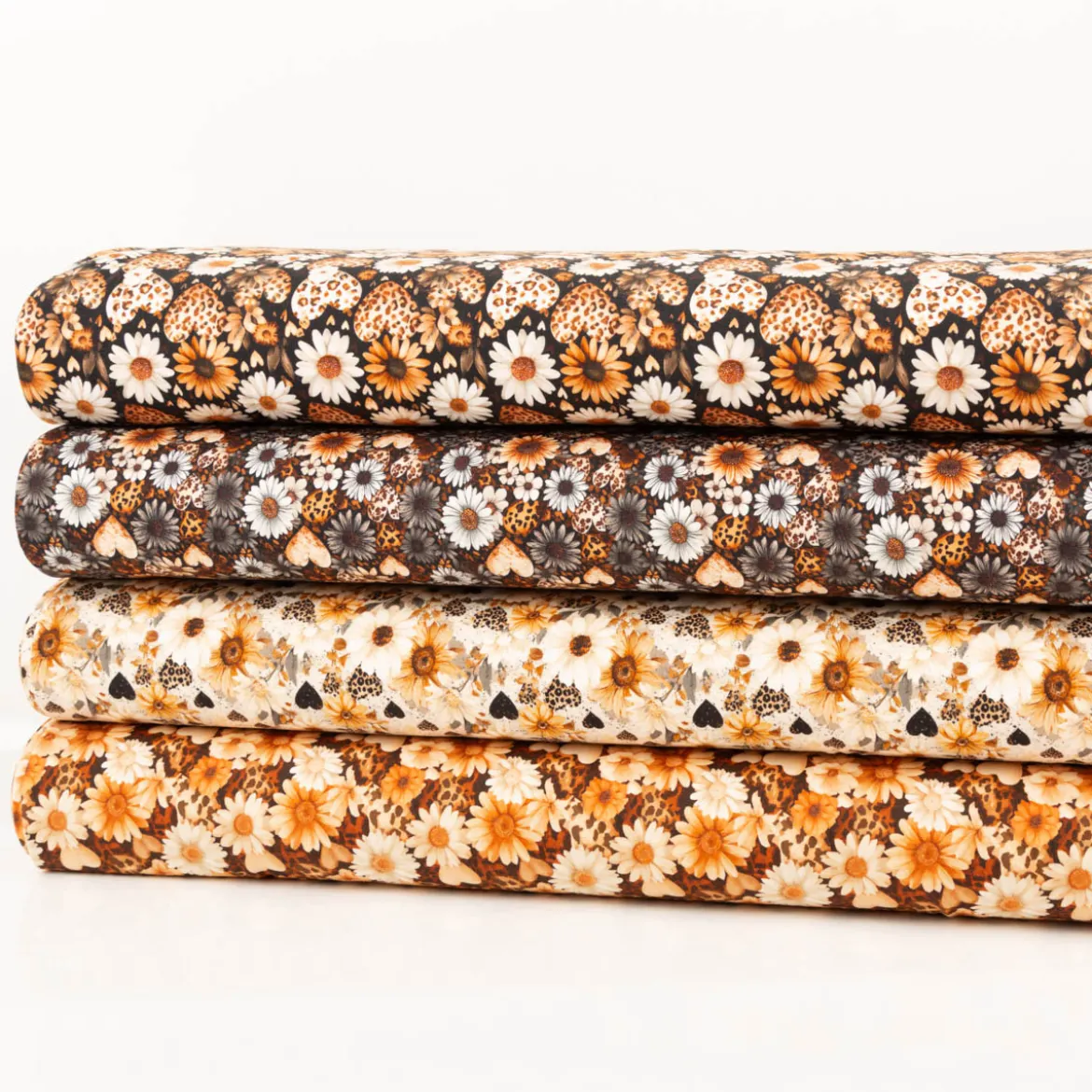 Jersey Stoff Baumwolljersey Digitaldruck Daisy Leo Herzen Blumen petrol orange weiß 1,5m Breite