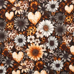 Jersey Stoff Baumwolljersey Digitaldruck Daisy Leo Herzen Blumen petrol orange weiß 1,5m Breite
