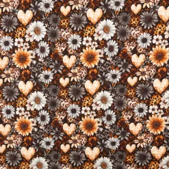 Jersey Stoff Baumwolljersey Digitaldruck Daisy Leo Herzen Blumen petrol orange weiß 1,5m Breite
