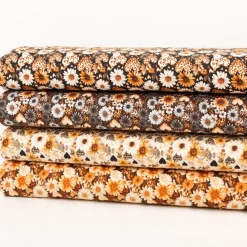 Jersey Stoff Baumwolljersey Digitaldruck Daisy Leo Herzen Blumen beige caramel braun 1,5m Breite