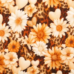 Jersey Stoff Baumwolljersey Digitaldruck Daisy Leo Herzen Blumen beige caramel braun 1,5m Breite