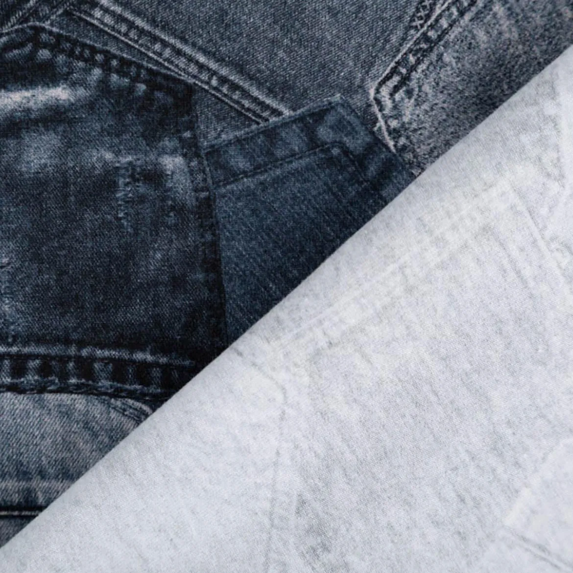 Jersey Stoff Baumwolljersey Digitaldruck Jeans Pockets dunkelblau 1,4m Breite