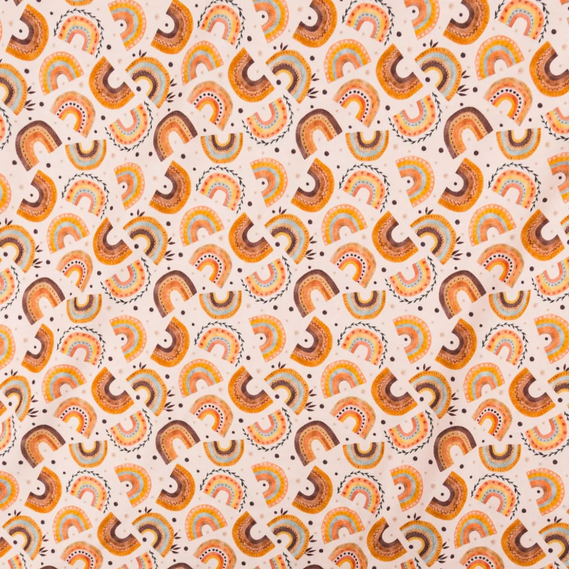 Jersey Stoff Digitaldruck Aquarell Regebogen Punkte Herzen rosa orange 1,4m Breite