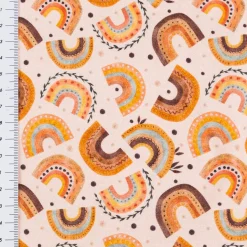 Jersey Stoff Digitaldruck Aquarell Regebogen Punkte Herzen rosa orange 1,4m Breite