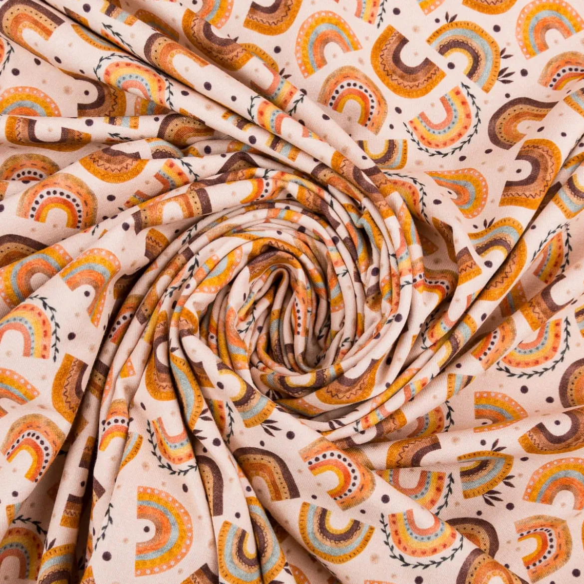 Jersey Stoff Digitaldruck Aquarell Regebogen Punkte Herzen rosa orange 1,4m Breite