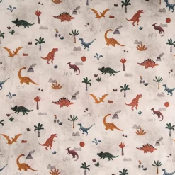 Jersey Stoff Digitaldruck Dinos Vulkan Palmen beige braun 1,45m Breite