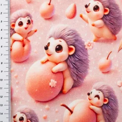 Jersey Stoff Digitaldruck lila Igel rosa Apfel 1,4m Breite