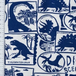 Jersey Stoff DINO SCENIC Dinosaurier weiß blau 1,5m Breite