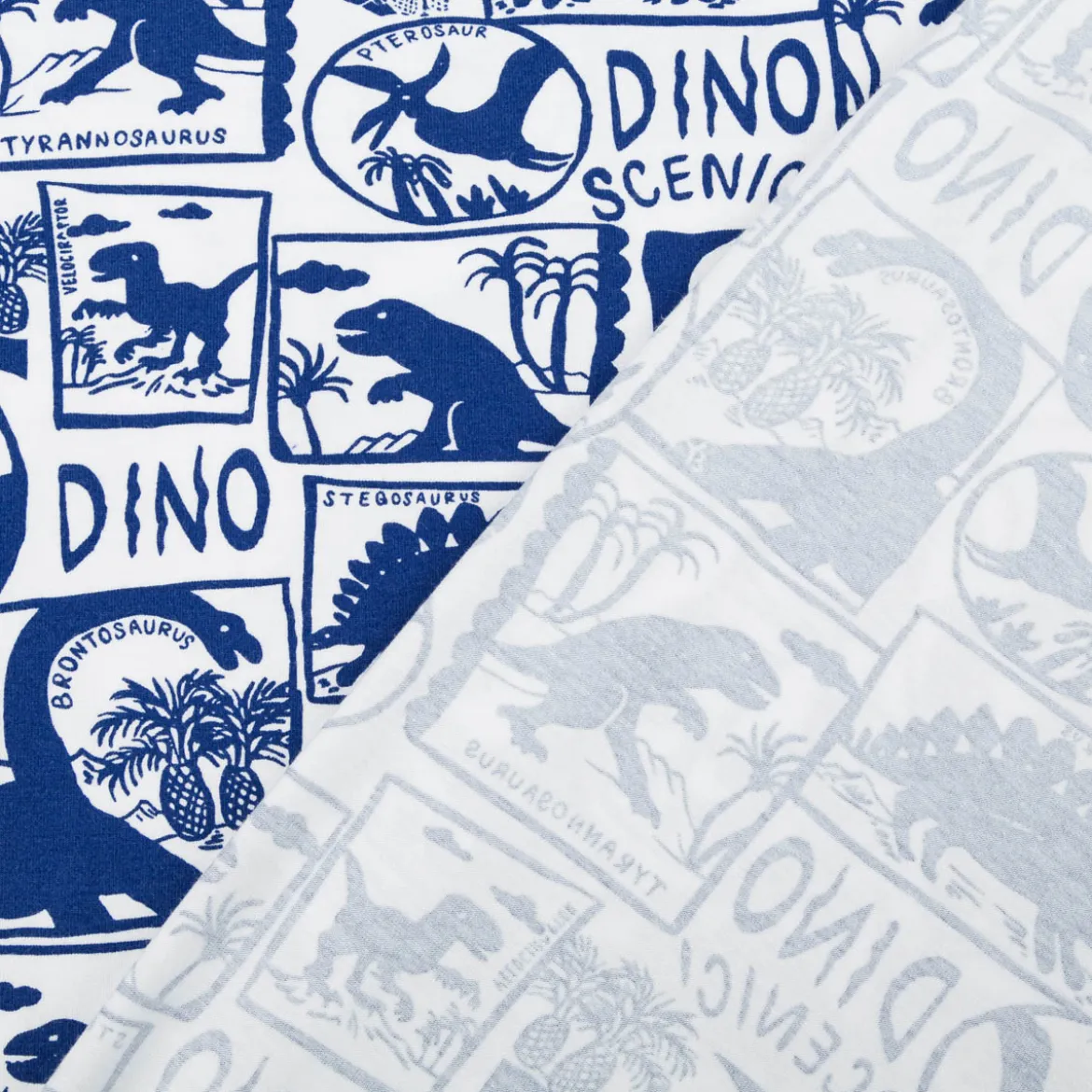 Jersey Stoff DINO SCENIC Dinosaurier weiß blau 1,5m Breite