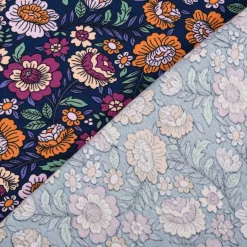 Jersey Stoff FLOWERS Blumen Blätter dunkelblau bunt 1,5m Breite