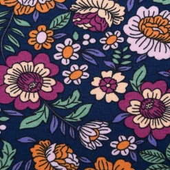 Jersey Stoff FLOWERS Blumen Blätter dunkelblau bunt 1,5m Breite