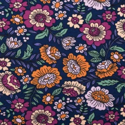 Jersey Stoff FLOWERS Blumen Blätter dunkelblau bunt 1,5m Breite