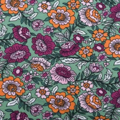 Jersey Stoff FLOWERS Blumen Blätter grün bunt 1,5m Breite