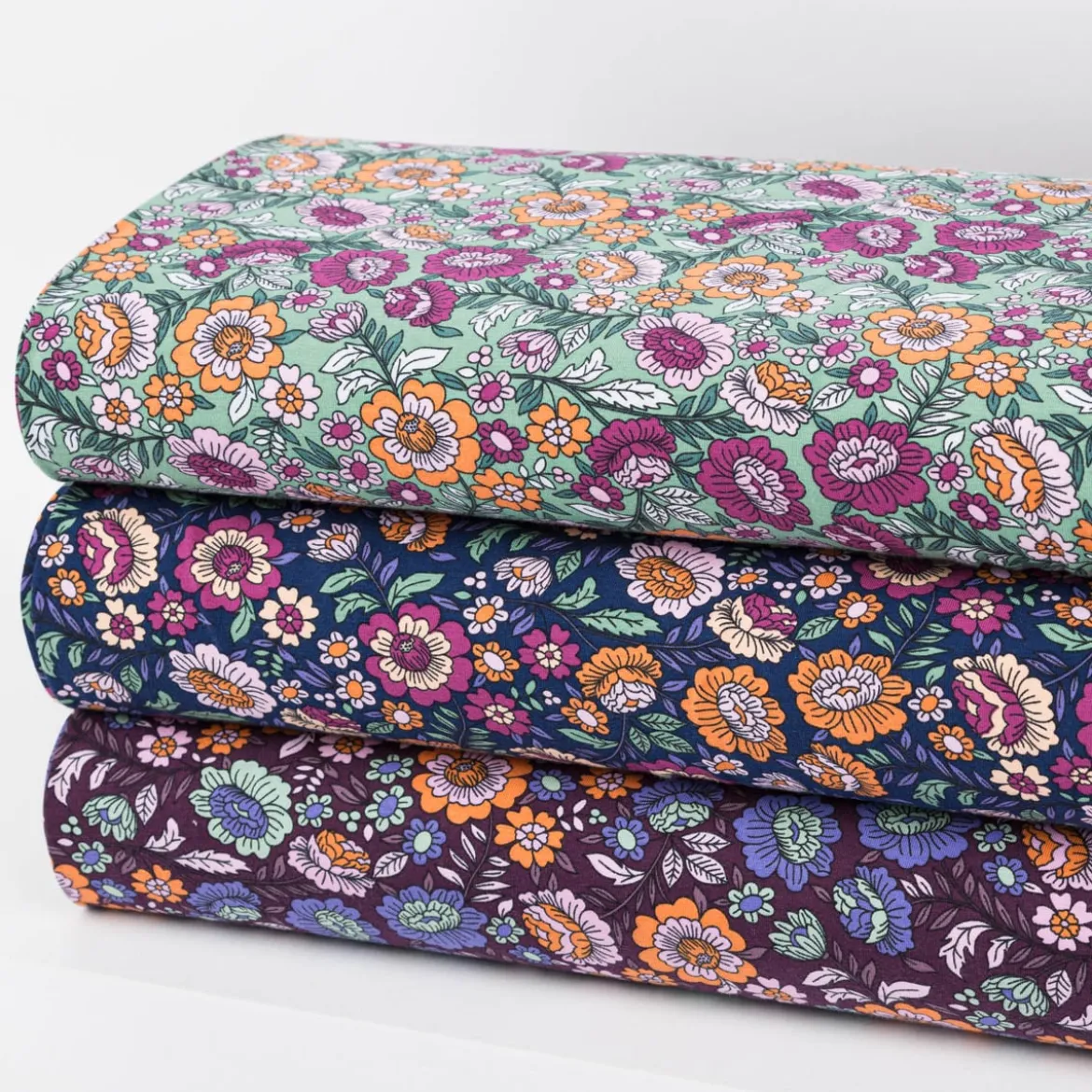 Jersey Stoff FLOWERS Blumen Blätter grün bunt 1,5m Breite