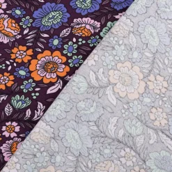 Jersey Stoff FLOWERS Blumen Blätter violett bunt 1,5m Breite