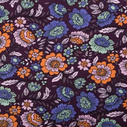 Jersey Stoff FLOWERS Blumen Blätter violett bunt 1,5m Breite