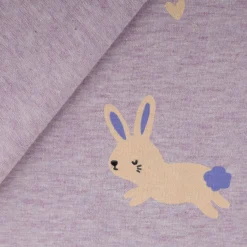 Jersey Stoff Melange Bunnies Hasen lila 1,48m Breite