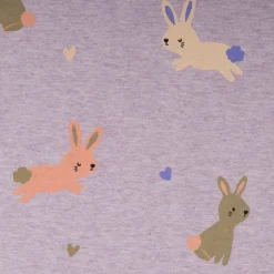 Jersey Stoff Melange Bunnies Hasen lila 1,48m Breite